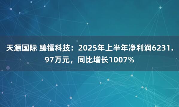 天源国际 臻镭科技：2025年上半年净利润6231.97万元，同比增长1007%